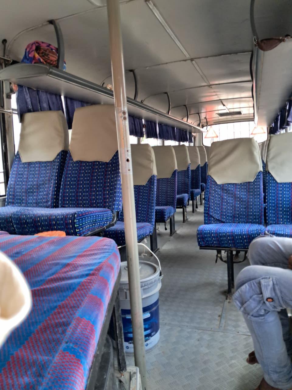 Interior seating with blue upholstery