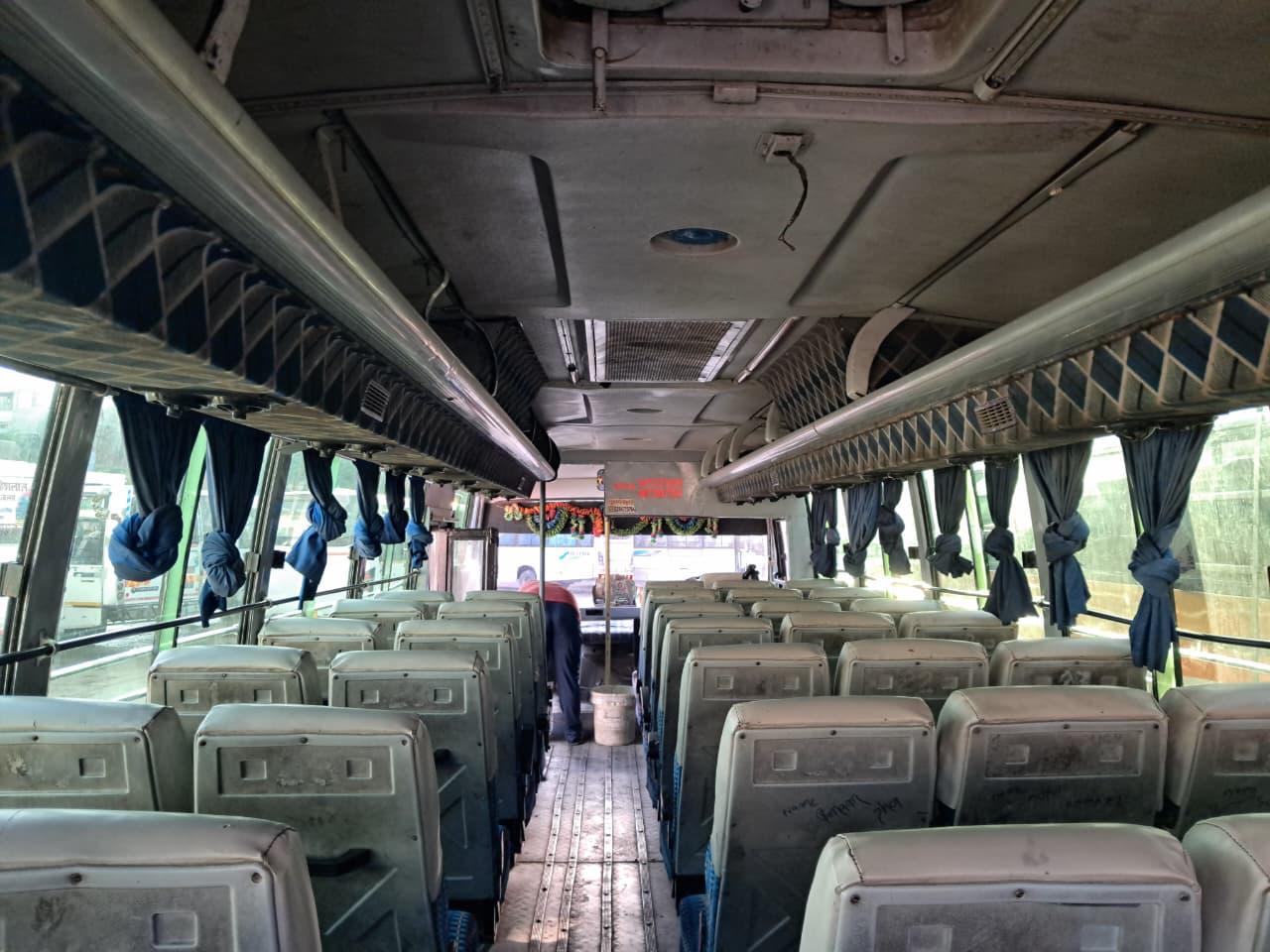 Interior seating, well-worn daylight view